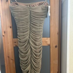 Babaton Strapless Olive Ruched Dress